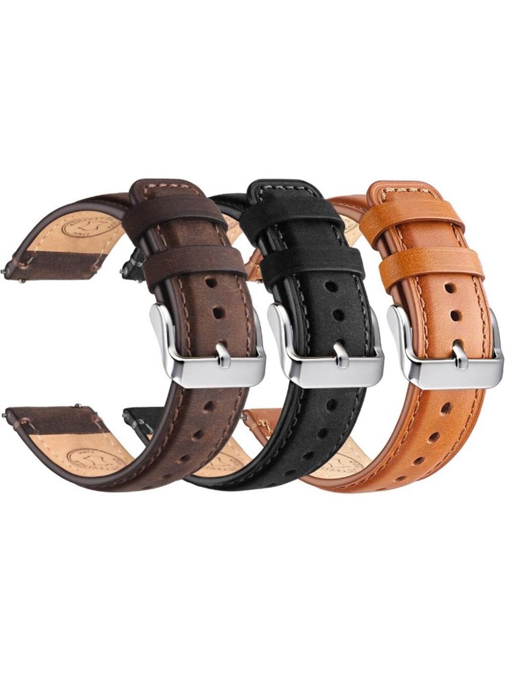 3-Pack Genuine Leather Watch Straps 18mm 19mm 20mm 21mm 22mm 24mm - Durable